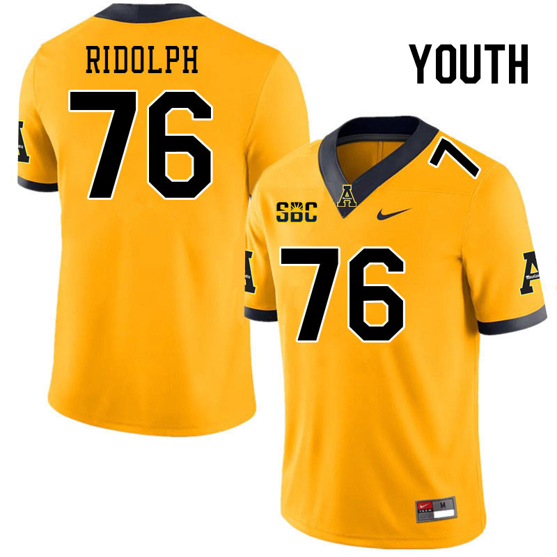 Youth #76 Logan Ridolph Appalachian State Mountaineers College Football Jerseys Stitched Sale-Gold - Click Image to Close
